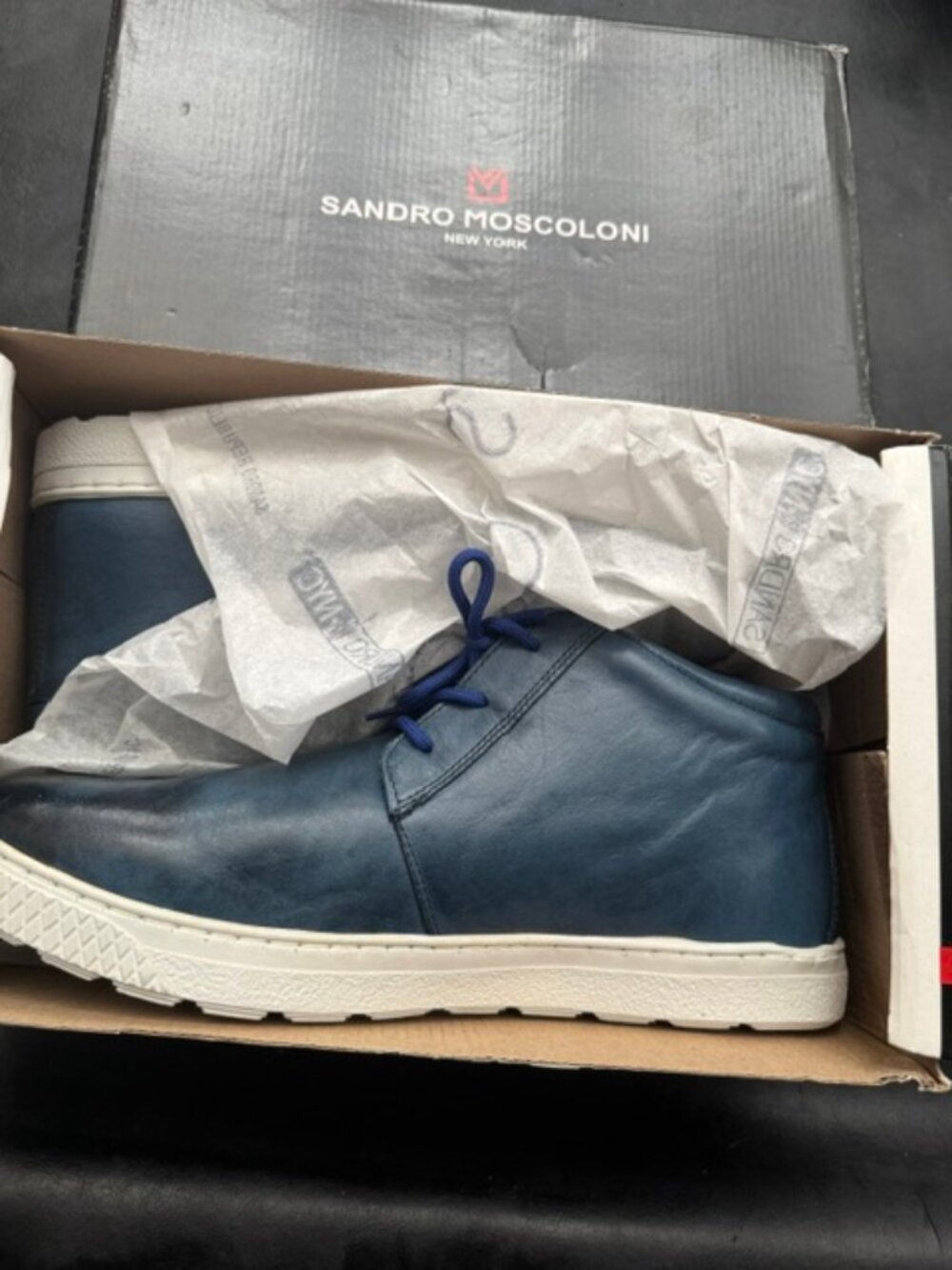 Sandro Moscoloni Hash Men's 11.5 D Blue Leather Hightop Sneakers Brazil - NIB